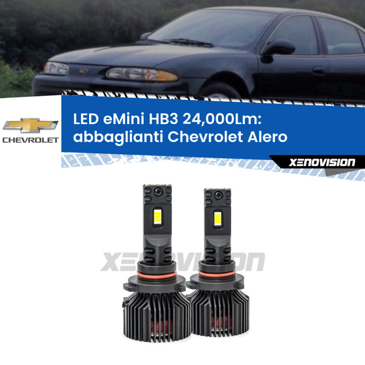 <strong>Kit abbaglianti LED specifico per Chevrolet Alero</strong>  1999-2004. Lampade <strong>HB3</strong> compatte, Canbus da 24.000Lumen Eagle Mini Xenovision.