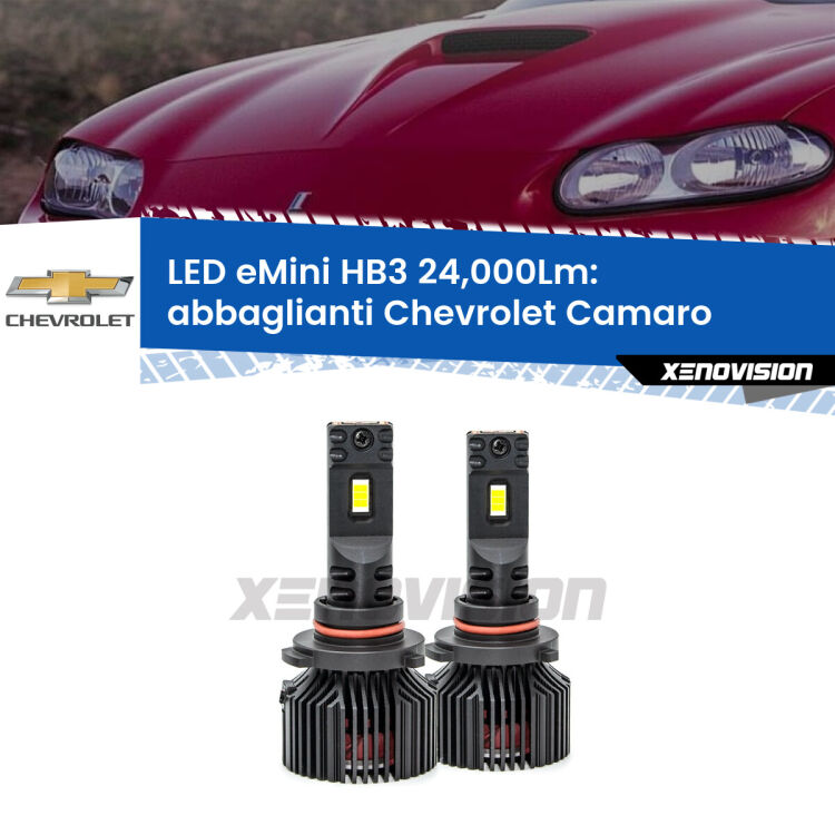 <strong>Kit abbaglianti LED specifico per Chevrolet Camaro</strong>  1998-2002. Lampade <strong>HB3</strong> compatte, Canbus da 24.000Lumen Eagle Mini Xenovision.