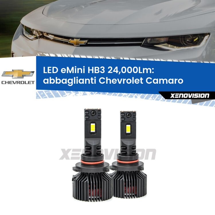 <strong>Kit abbaglianti LED specifico per Chevrolet Camaro</strong>  2015in poi. Lampade <strong>HB3</strong> compatte, Canbus da 24.000Lumen Eagle Mini Xenovision.