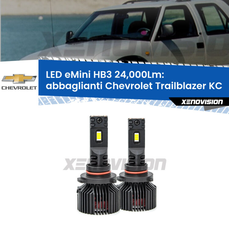 <strong>Kit abbaglianti LED specifico per Chevrolet Trailblazer</strong> KC 2001-2008. Lampade <strong>HB3</strong> compatte, Canbus da 24.000Lumen Eagle Mini Xenovision.