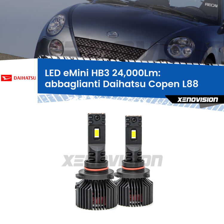 <strong>Kit abbaglianti LED specifico per Daihatsu Copen</strong> L88 2003-2012. Lampade <strong>HB3</strong> compatte, Canbus da 24.000Lumen Eagle Mini Xenovision.