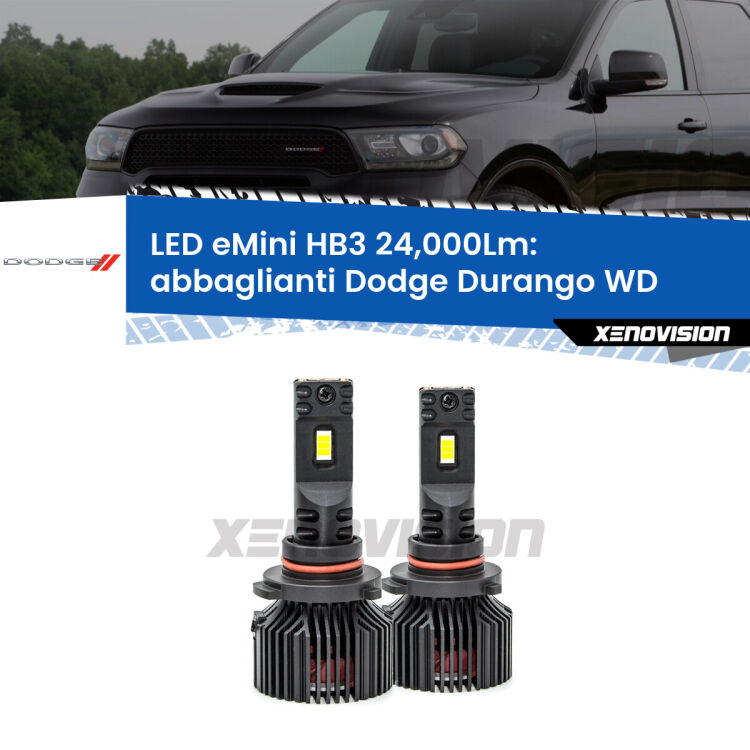 <strong>Kit abbaglianti LED specifico per Dodge Durango</strong> WD 2010-2015. Lampade <strong>HB3</strong> compatte, Canbus da 24.000Lumen Eagle Mini Xenovision.