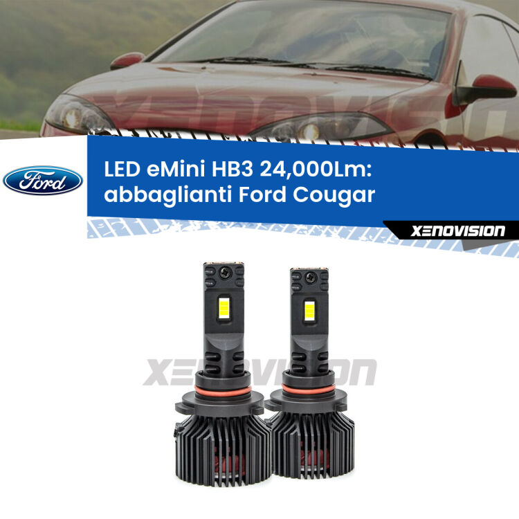 <strong>Kit abbaglianti LED specifico per Ford Cougar</strong>  1998-2001. Lampade <strong>HB3</strong> compatte, Canbus da 24.000Lumen Eagle Mini Xenovision.