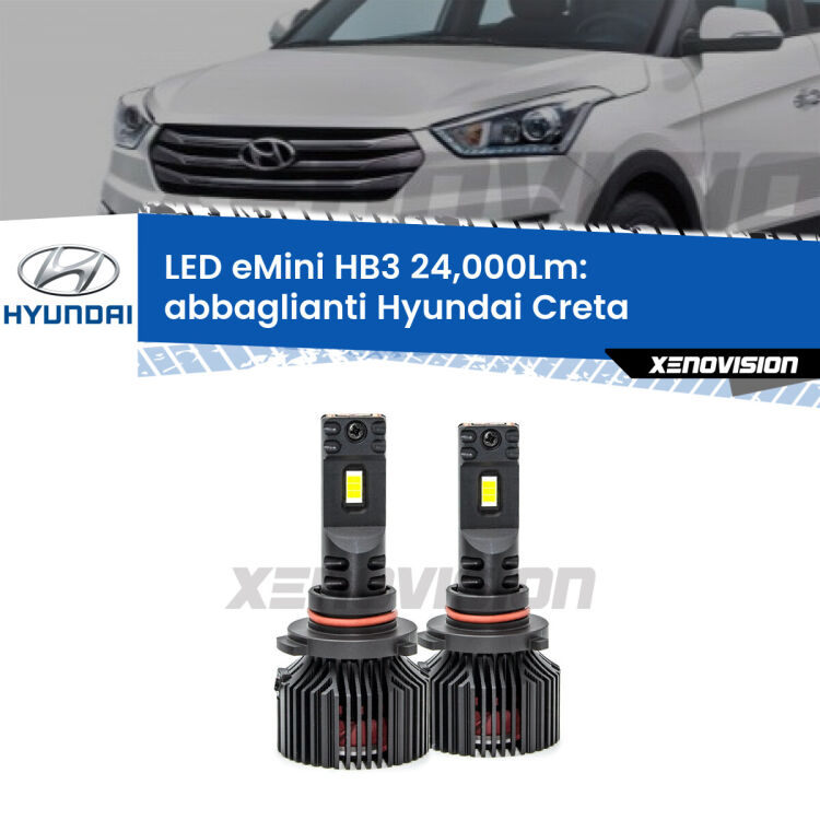 <strong>Kit abbaglianti LED specifico per Hyundai Creta</strong>  2016in poi. Lampade <strong>HB3</strong> compatte, Canbus da 24.000Lumen Eagle Mini Xenovision.