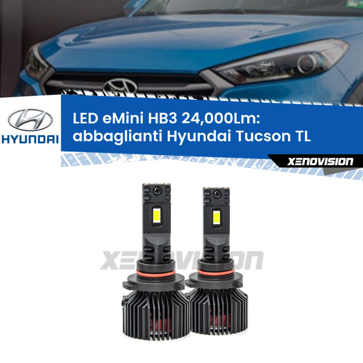<strong>Kit abbaglianti LED specifico per Hyundai Tucson</strong> TL 2019-2021. Lampade <strong>HB3</strong> compatte, Canbus da 24.000Lumen Eagle Mini Xenovision.