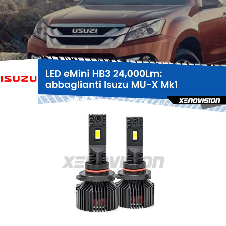 <strong>Kit abbaglianti LED specifico per Isuzu MU-X</strong> Mk1 2013-2019. Lampade <strong>HB3</strong> compatte, Canbus da 24.000Lumen Eagle Mini Xenovision.
