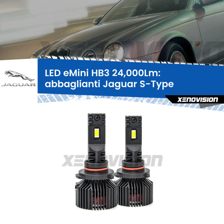 <strong>Kit abbaglianti LED specifico per Jaguar S-Type</strong>  1999-2007. Lampade <strong>HB3</strong> compatte, Canbus da 24.000Lumen Eagle Mini Xenovision.