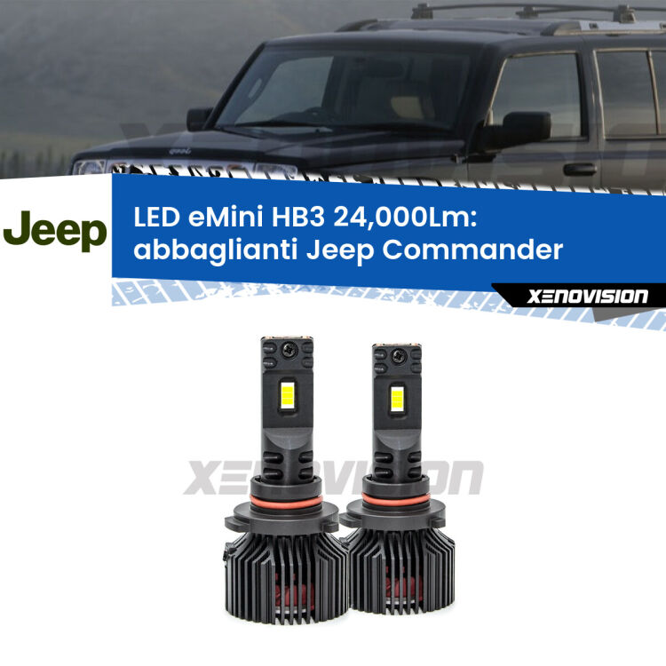<strong>Kit abbaglianti LED specifico per Jeep Commander</strong>  2005-2010. Lampade <strong>HB3</strong> compatte, Canbus da 24.000Lumen Eagle Mini Xenovision.