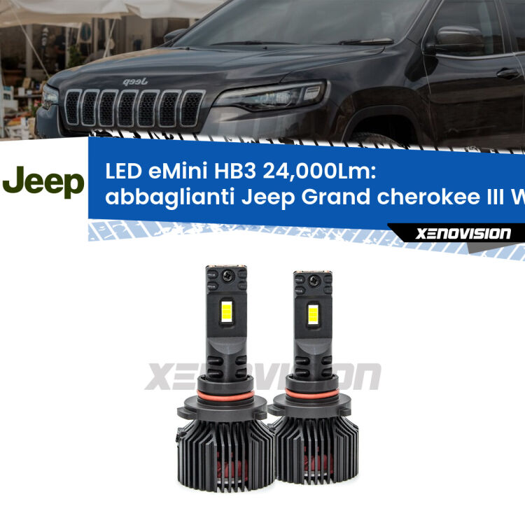 <strong>Kit abbaglianti LED specifico per Jeep Grand cherokee III</strong> WK 2005-2010. Lampade <strong>HB3</strong> compatte, Canbus da 24.000Lumen Eagle Mini Xenovision.