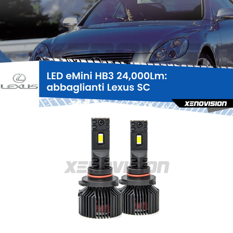 <strong>Kit abbaglianti LED specifico per Lexus SC</strong>  2001-2010. Lampade <strong>HB3</strong> compatte, Canbus da 24.000Lumen Eagle Mini Xenovision.
