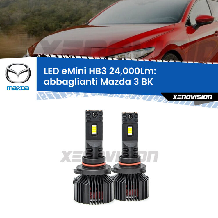 <strong>Kit abbaglianti LED specifico per Mazda 3</strong> BK 2003-2009. Lampade <strong>HB3</strong> compatte, Canbus da 24.000Lumen Eagle Mini Xenovision.