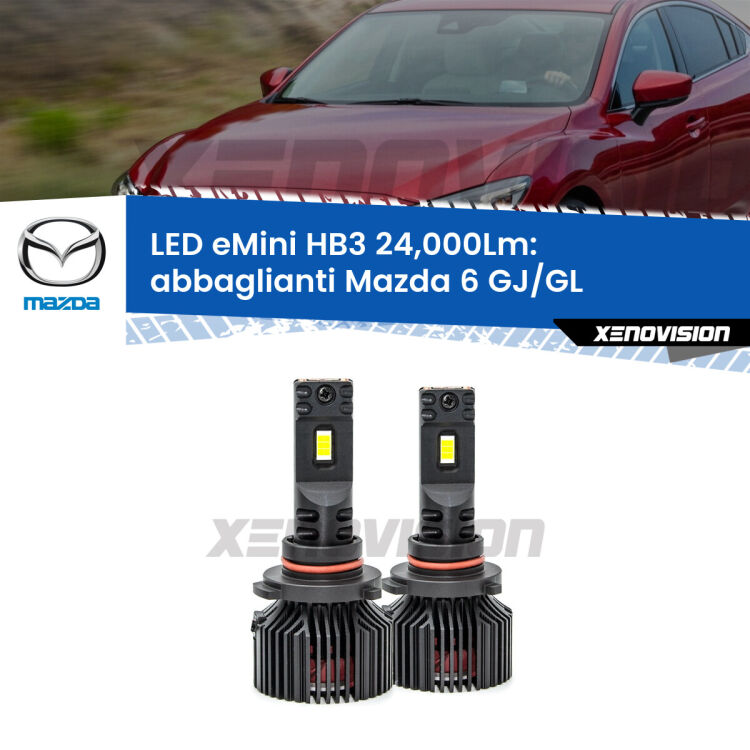 <strong>Kit abbaglianti LED specifico per Mazda 6</strong> GJ/GL senza luci diurne. Lampade <strong>HB3</strong> compatte, Canbus da 24.000Lumen Eagle Mini Xenovision.