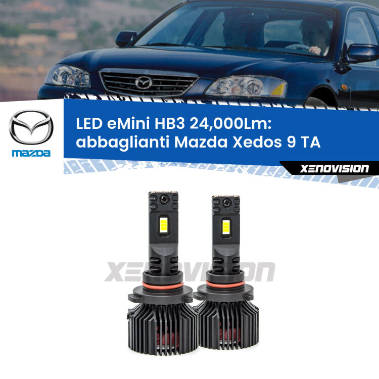 <strong>Kit abbaglianti LED specifico per Mazda Xedos 9</strong> TA 1993-2002. Lampade <strong>HB3</strong> compatte, Canbus da 24.000Lumen Eagle Mini Xenovision.