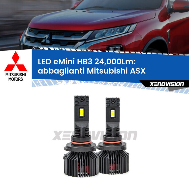 <strong>Kit abbaglianti LED specifico per Mitsubishi ASX</strong>  2010-2015. Lampade <strong>HB3</strong> compatte, Canbus da 24.000Lumen Eagle Mini Xenovision.