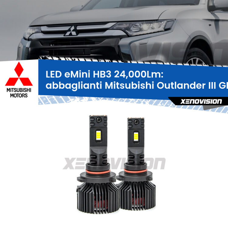 <strong>Kit abbaglianti LED specifico per Mitsubishi Outlander III</strong> GF 2012-2020. Lampade <strong>HB3</strong> compatte, Canbus da 24.000Lumen Eagle Mini Xenovision.