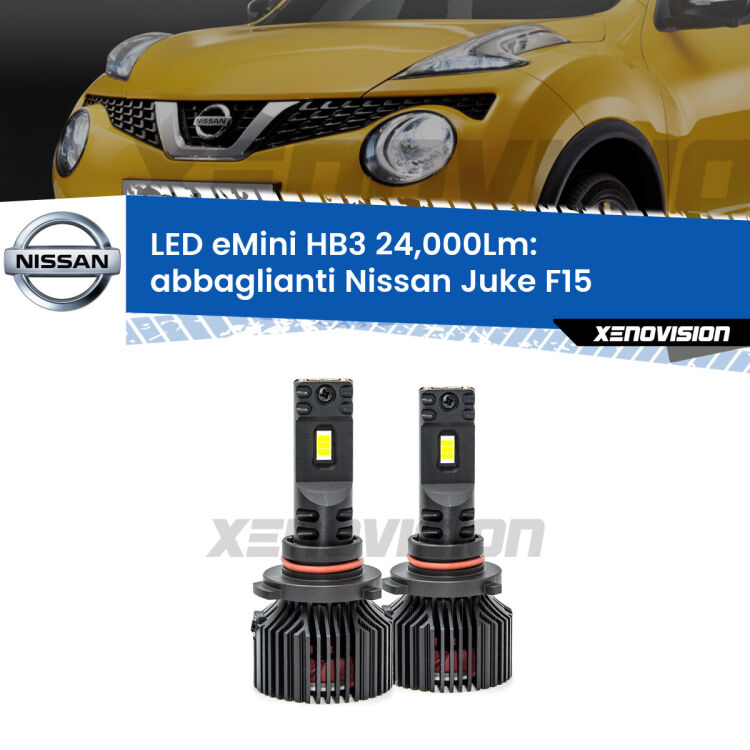 <strong>Kit abbaglianti LED specifico per Nissan Juke</strong> F15 2014-2018. Lampade <strong>HB3</strong> compatte, Canbus da 24.000Lumen Eagle Mini Xenovision.