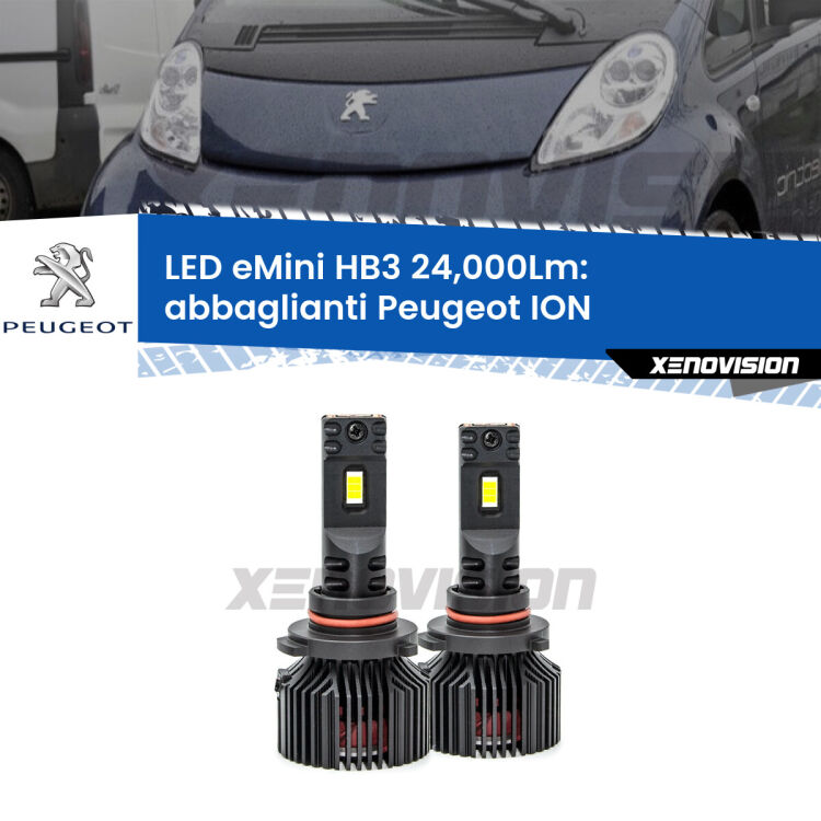 <strong>Kit abbaglianti LED specifico per Peugeot ION</strong>  2010-2019. Lampade <strong>HB3</strong> compatte, Canbus da 24.000Lumen Eagle Mini Xenovision.