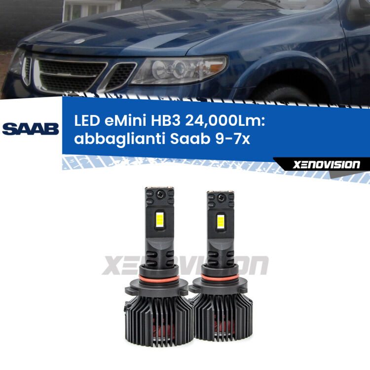 <strong>Kit abbaglianti LED specifico per Saab 9-7x</strong>  2004-2008. Lampade <strong>HB3</strong> compatte, Canbus da 24.000Lumen Eagle Mini Xenovision.