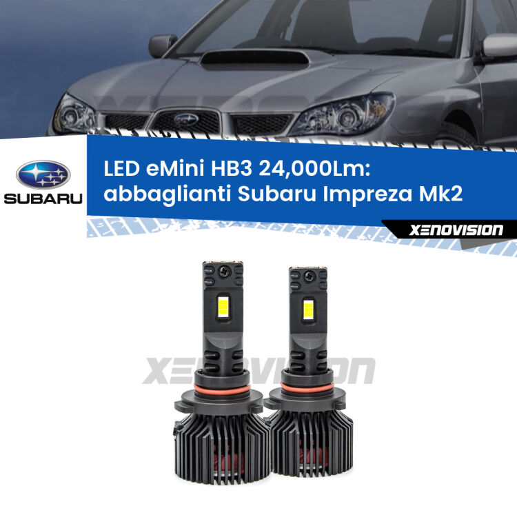 <strong>Kit abbaglianti LED specifico per Subaru Impreza</strong> Mk2 con fari Xenon. Lampade <strong>HB3</strong> compatte, Canbus da 24.000Lumen Eagle Mini Xenovision.