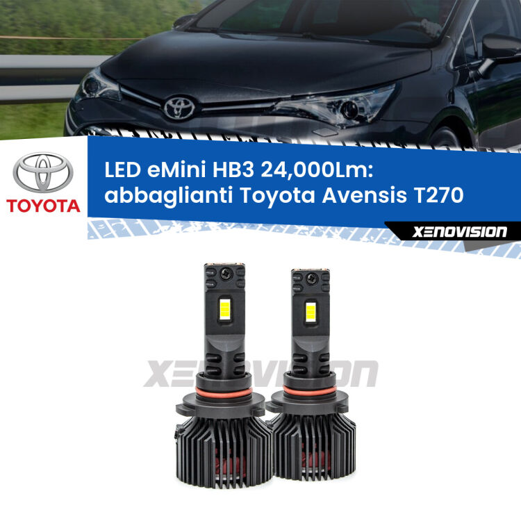 <strong>Kit abbaglianti LED specifico per Toyota Avensis</strong> T270 2009-2015. Lampade <strong>HB3</strong> compatte, Canbus da 24.000Lumen Eagle Mini Xenovision.