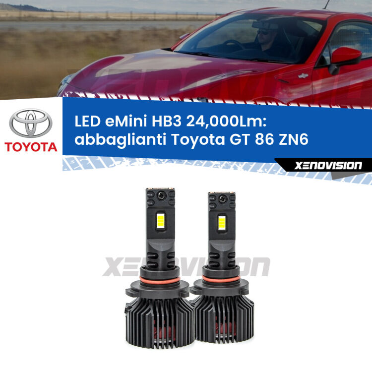 <strong>Kit abbaglianti LED specifico per Toyota GT 86</strong> ZN6 2012-2020. Lampade <strong>HB3</strong> compatte, Canbus da 24.000Lumen Eagle Mini Xenovision.