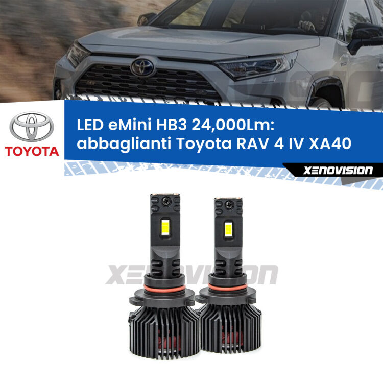 <strong>Kit abbaglianti LED specifico per Toyota RAV 4 IV</strong> XA40 con fari Bi-Xenon. Lampade <strong>HB3</strong> compatte, Canbus da 24.000Lumen Eagle Mini Xenovision.