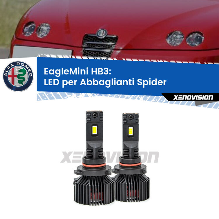 0 Abbaglianti LED HB3 24,000Lumen per Alfa romeo Spider (916) 1995 -2005 <strong>Kit Abbaglianti Alfa romeo Spider </strong><strong>(916)</strong>: incredibilmente luminosi, super compatti. Kit LED HB3 con stesso DNA Eagle - la più alta qualità per kit LED, ora più compatti.<strong> </strong>