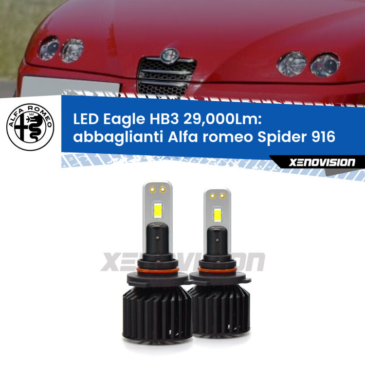 <strong>Kit abbaglianti LED specifico per Alfa romeo Spider</strong> 916 1995-2005. Lampade <strong>HB3</strong> Canbus da 29.000Lumen di luminosità modello Eagle Xenovision.