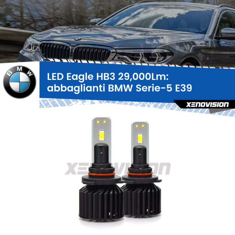 <strong>Kit abbaglianti LED specifico per BMW Serie-5</strong> E39 1996-2000. Lampade <strong>HB3</strong> Canbus da 29.000Lumen di luminosità modello Eagle Xenovision.