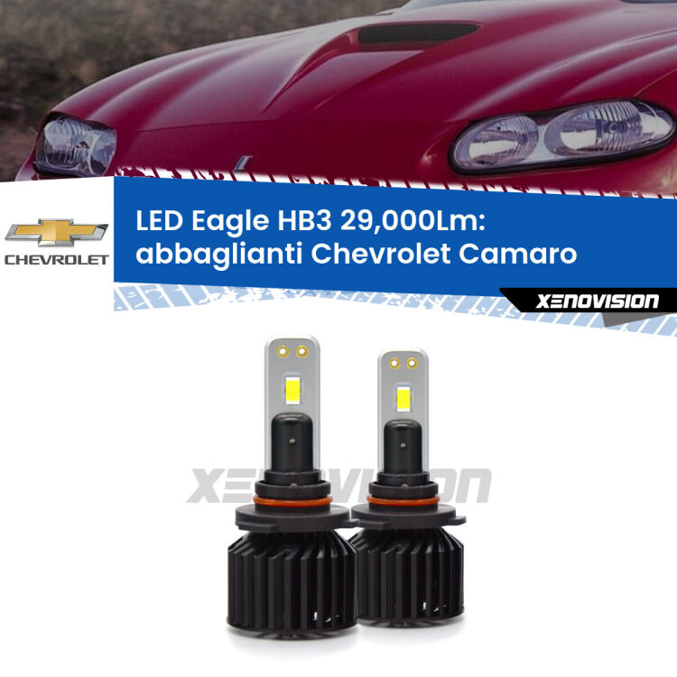 <strong>Kit abbaglianti LED specifico per Chevrolet Camaro</strong>  1998-2002. Lampade <strong>HB3</strong> Canbus da 29.000Lumen di luminosità modello Eagle Xenovision.