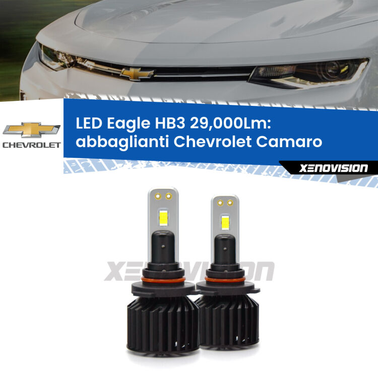 <strong>Kit abbaglianti LED specifico per Chevrolet Camaro</strong>  2015in poi. Lampade <strong>HB3</strong> Canbus da 29.000Lumen di luminosità modello Eagle Xenovision.