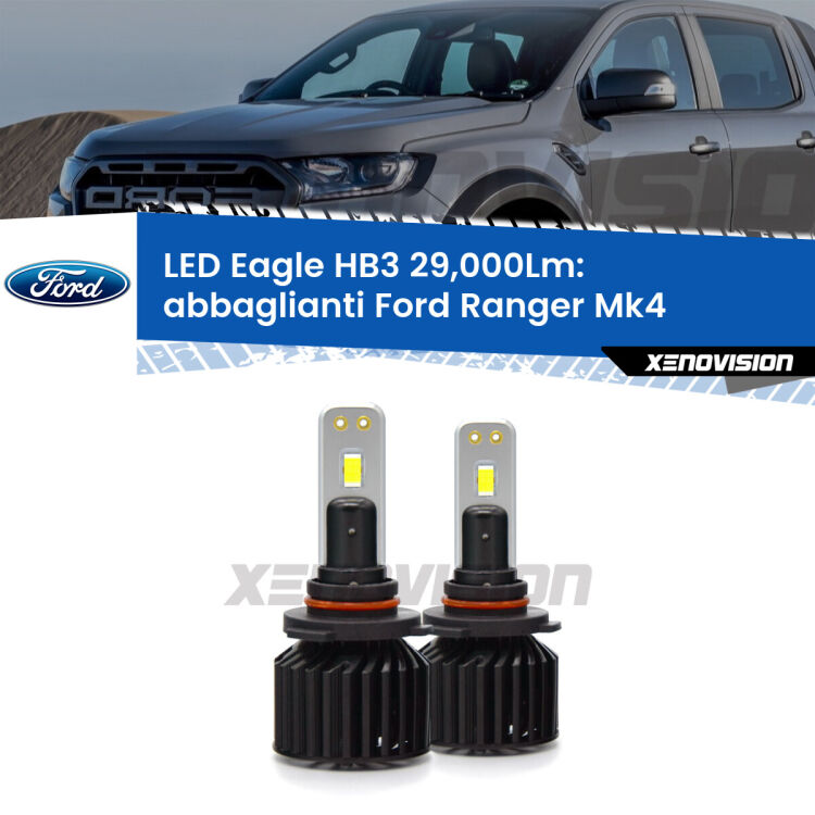 <strong>Kit abbaglianti LED specifico per Ford Ranger</strong> Mk4 2019in poi. Lampade <strong>HB3</strong> Canbus da 29.000Lumen di luminosità modello Eagle Xenovision.
