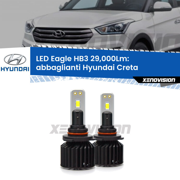<strong>Kit abbaglianti LED specifico per Hyundai Creta</strong>  2016in poi. Lampade <strong>HB3</strong> Canbus da 29.000Lumen di luminosità modello Eagle Xenovision.
