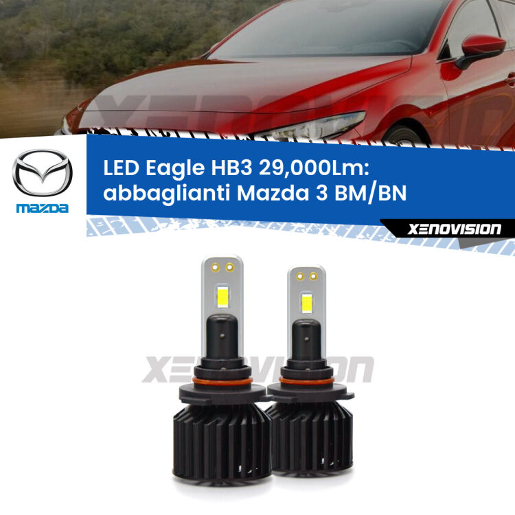 <strong>Kit abbaglianti LED specifico per Mazda 3</strong> BM/BN senza luci diurne. Lampade <strong>HB3</strong> Canbus da 29.000Lumen di luminosità modello Eagle Xenovision.