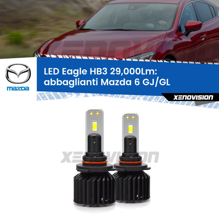 <strong>Kit abbaglianti LED specifico per Mazda 6</strong> GJ/GL senza luci diurne. Lampade <strong>HB3</strong> Canbus da 29.000Lumen di luminosità modello Eagle Xenovision.