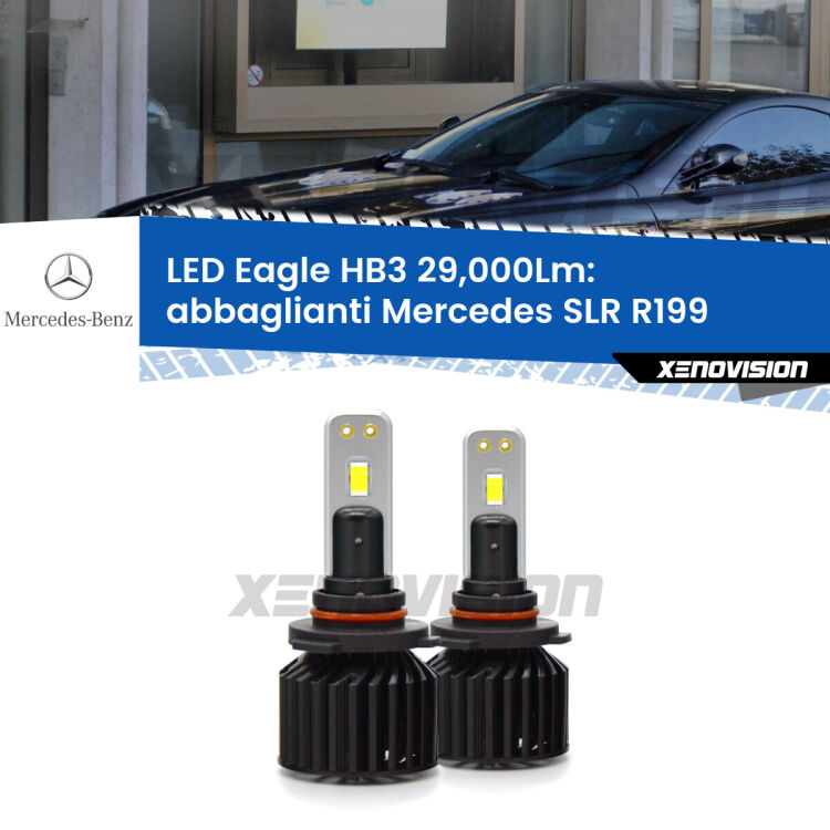 <strong>Kit abbaglianti LED specifico per Mercedes SLR</strong> R199 2004in poi. Lampade <strong>HB3</strong> Canbus da 29.000Lumen di luminosità modello Eagle Xenovision.