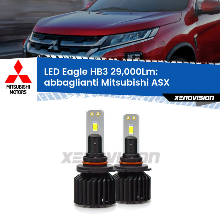 <strong>Kit abbaglianti LED specifico per Mitsubishi ASX</strong>  2010-2015. Lampade <strong>HB3</strong> Canbus da 29.000Lumen di luminosità modello Eagle Xenovision.
