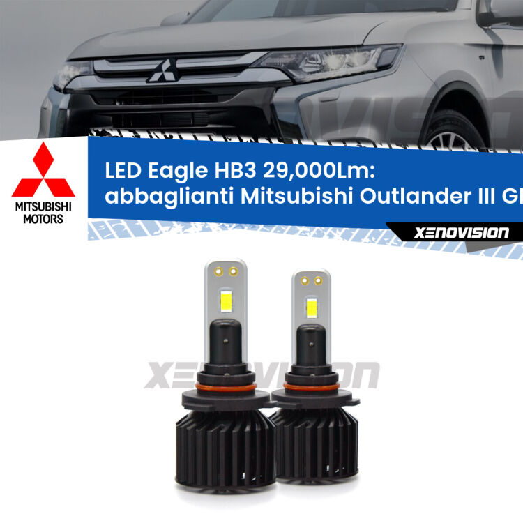 <strong>Kit abbaglianti LED specifico per Mitsubishi Outlander III</strong> GF 2012-2020. Lampade <strong>HB3</strong> Canbus da 29.000Lumen di luminosità modello Eagle Xenovision.
