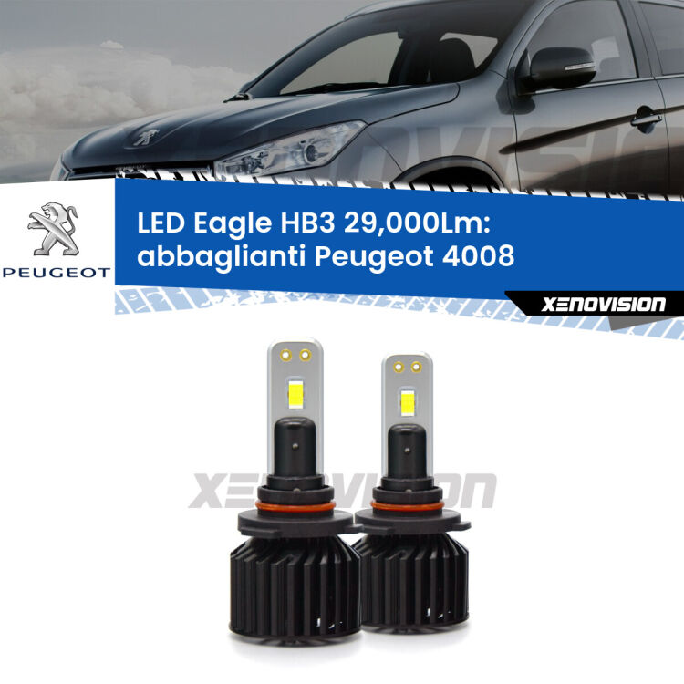 <strong>Kit abbaglianti LED specifico per Peugeot 4008</strong>  2012in poi. Lampade <strong>HB3</strong> Canbus da 29.000Lumen di luminosità modello Eagle Xenovision.