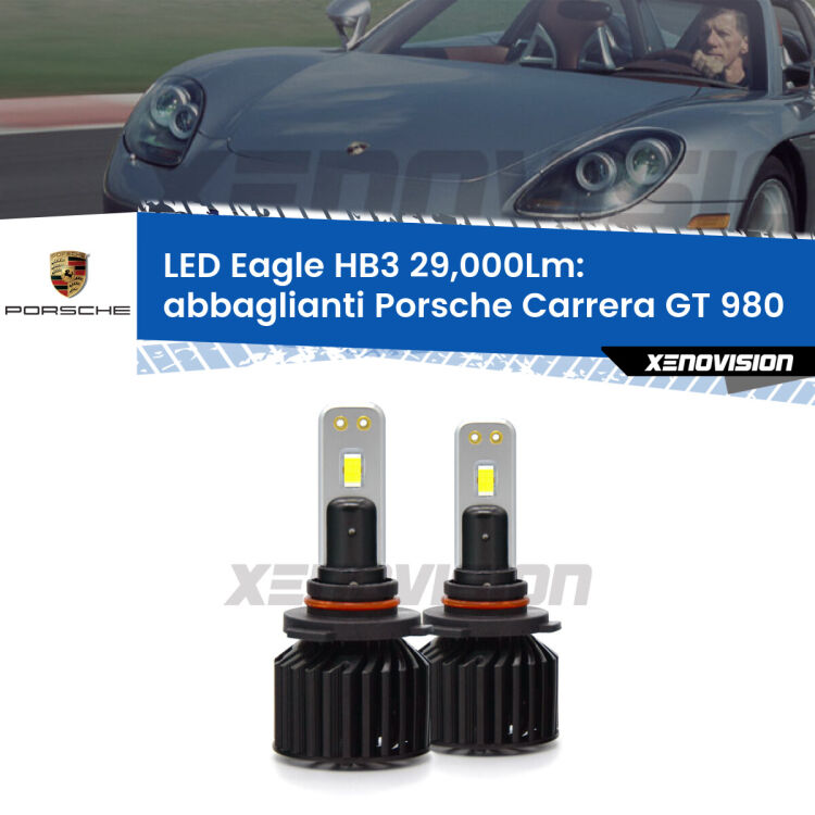 <strong>Kit abbaglianti LED specifico per Porsche Carrera GT</strong> 980 2003-2006. Lampade <strong>HB3</strong> Canbus da 29.000Lumen di luminosità modello Eagle Xenovision.