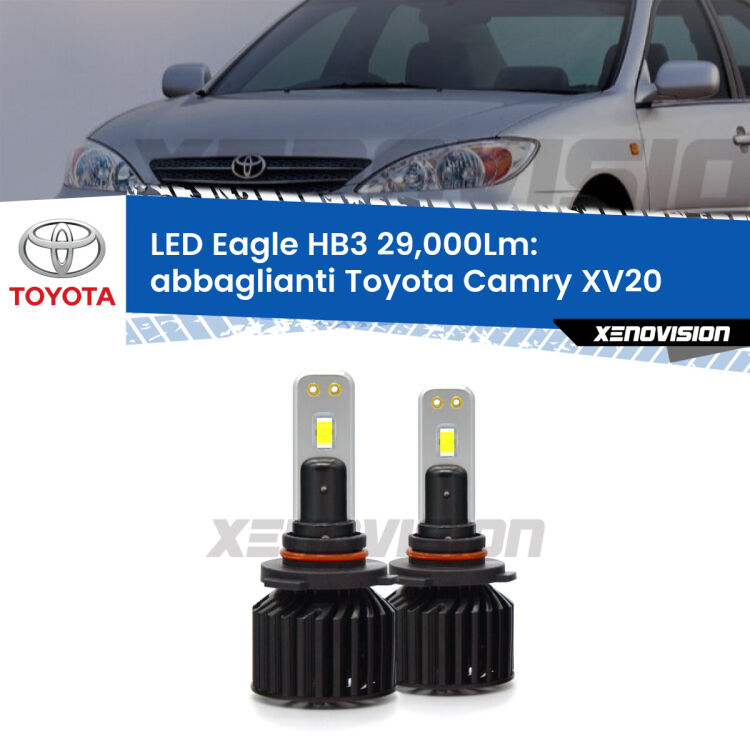 <strong>Kit abbaglianti LED specifico per Toyota Camry</strong> XV20 1999-2001. Lampade <strong>HB3</strong> Canbus da 29.000Lumen di luminosità modello Eagle Xenovision.