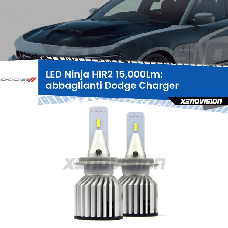 <strong>Kit abbaglianti LED specifico per Dodge Charger</strong>  in poi. Lampade <strong>HIR2</strong> Canbus da 15.000Lumen di luminosità modello Ninja Xenovision.