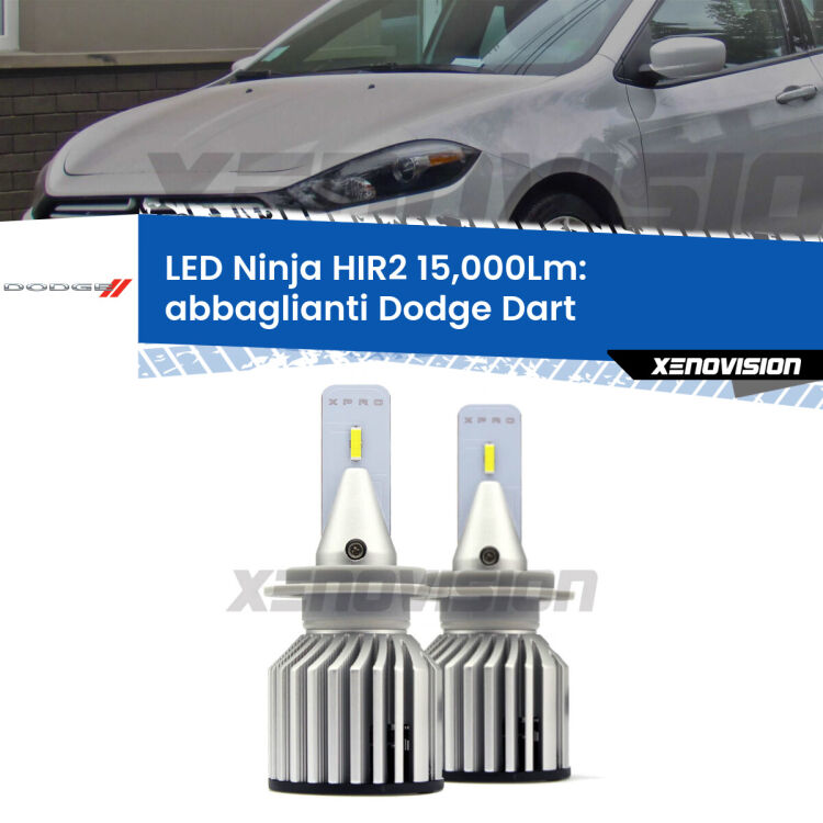 <strong>Kit abbaglianti LED specifico per Dodge Dart</strong>  2012in poi. Lampade <strong>HIR2</strong> Canbus da 15.000Lumen di luminosità modello Ninja Xenovision.