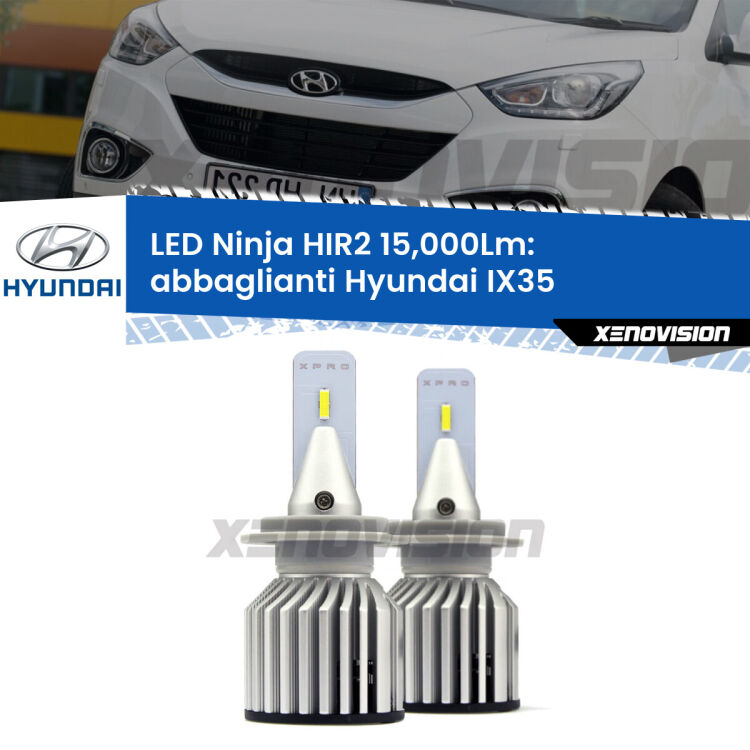 <strong>Kit abbaglianti LED specifico per Hyundai IX35</strong>  2014-2015. Lampade <strong>HIR2</strong> Canbus da 15.000Lumen di luminosità modello Ninja Xenovision.