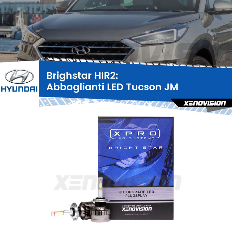 <strong>Kit LED abbaglianti per Hyundai Tucson</strong> JM 2013-2015. </strong>Due lampade Canbus HIR2 Brightstar da 22,000 Lumen. Qualità Massima.