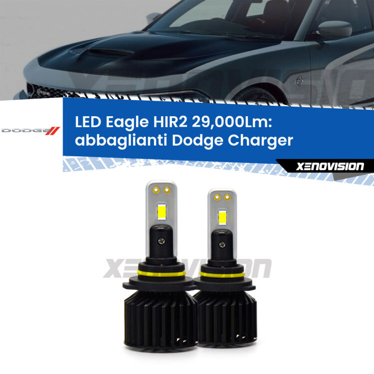 <strong>Kit abbaglianti LED specifico per Dodge Charger</strong>  in poi. Lampade <strong>HIR2</strong> Canbus da 29.000Lumen di luminosità modello Eagle Xenovision.
