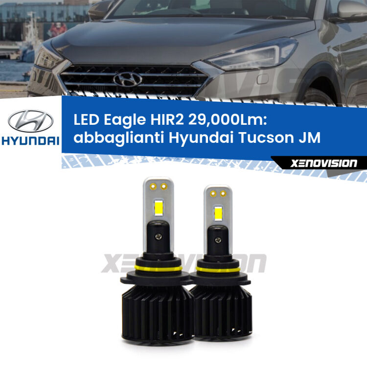 <strong>Kit abbaglianti LED specifico per Hyundai Tucson</strong> JM 2013-2015. Lampade <strong>HIR2</strong> Canbus da 29.000Lumen di luminosità modello Eagle Xenovision.