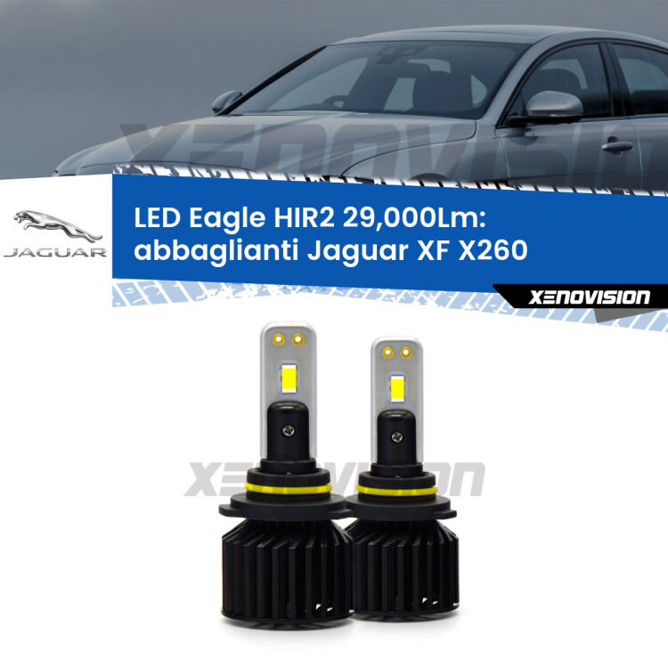 <strong>Kit abbaglianti LED specifico per Jaguar XF</strong> X260 2015in poi. Lampade <strong>HIR2</strong> Canbus da 29.000Lumen di luminosità modello Eagle Xenovision.