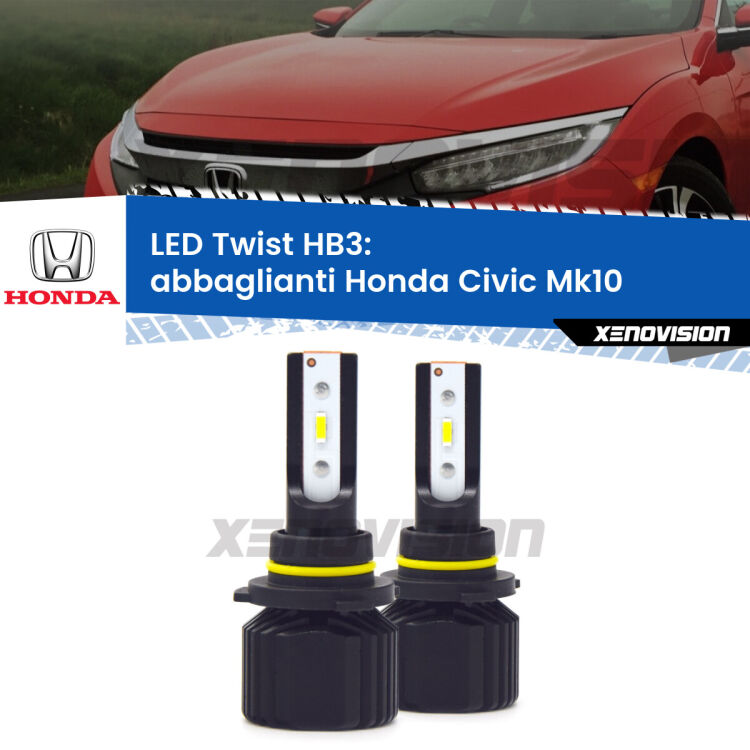 <strong>Kit abbaglianti LED</strong> HB3 per <strong>Honda Civic</strong> Mk10 2016-2020. Compatte, impermeabili, senza ventola: praticamente indistruttibili. Top Quality.