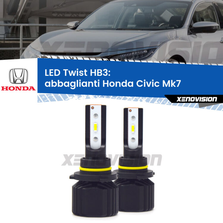 <strong>Kit abbaglianti LED</strong> HB3 per <strong>Honda Civic</strong> Mk7 2004-2005. Compatte, impermeabili, senza ventola: praticamente indistruttibili. Top Quality.